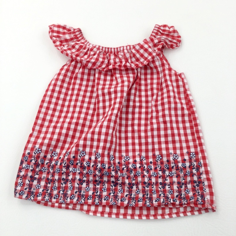 Flowers Red & White Checked Cotton Blouse - Girls 2 Years