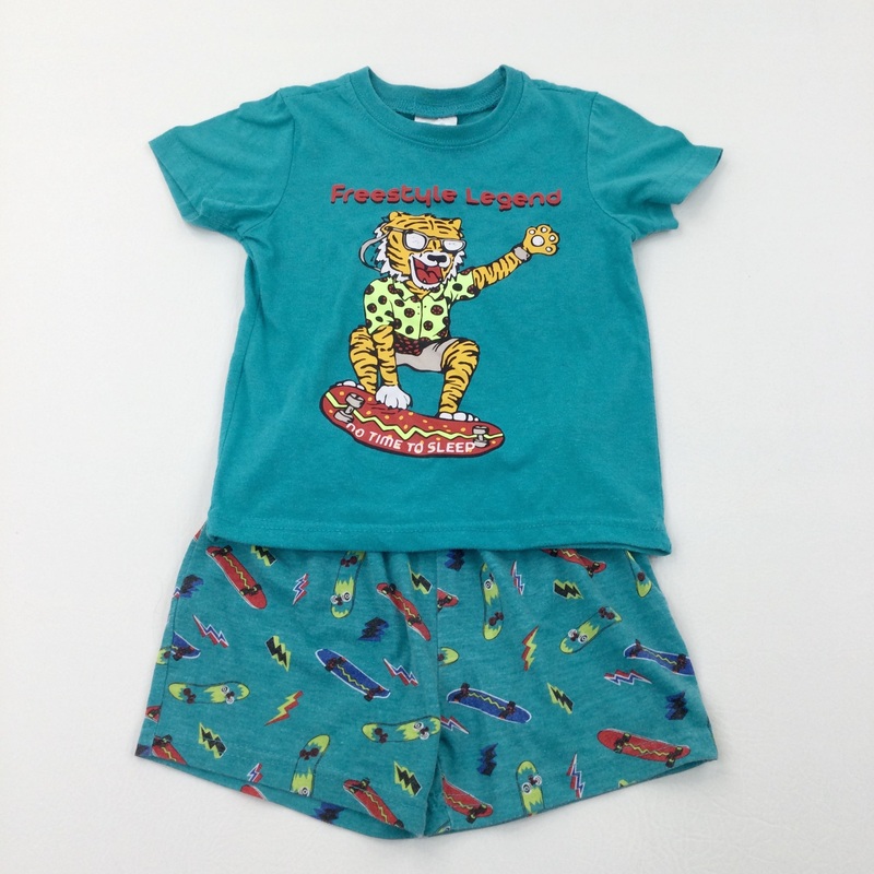 'Freestyle Legend' Tiger Green Teal Short Pyjamas - Boys 2-3 Years