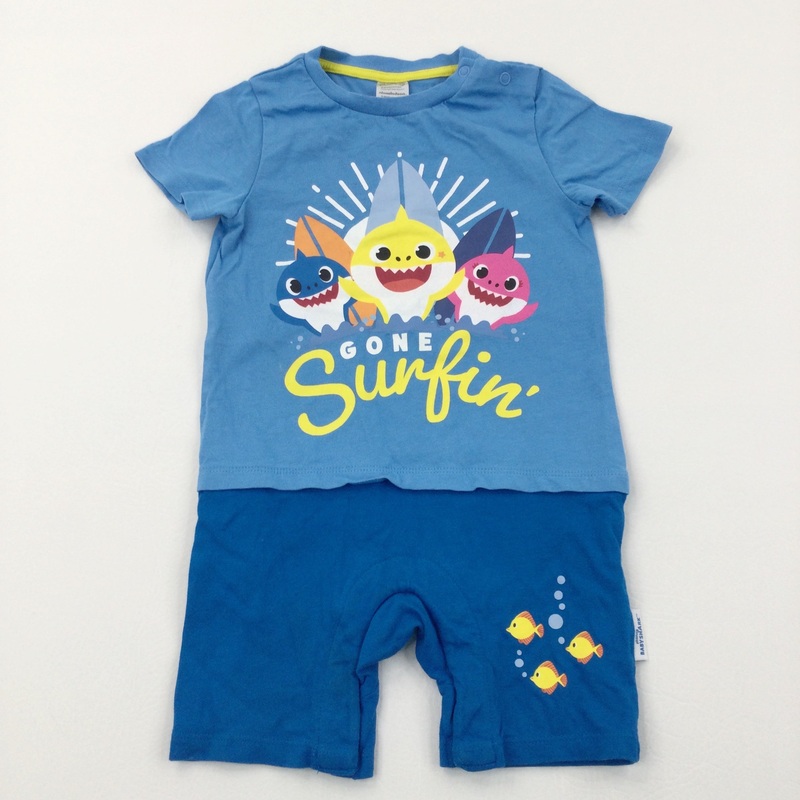 'Gone Surfin' Baby Shark Blue Jersey Romper - Boys 18-24 Months