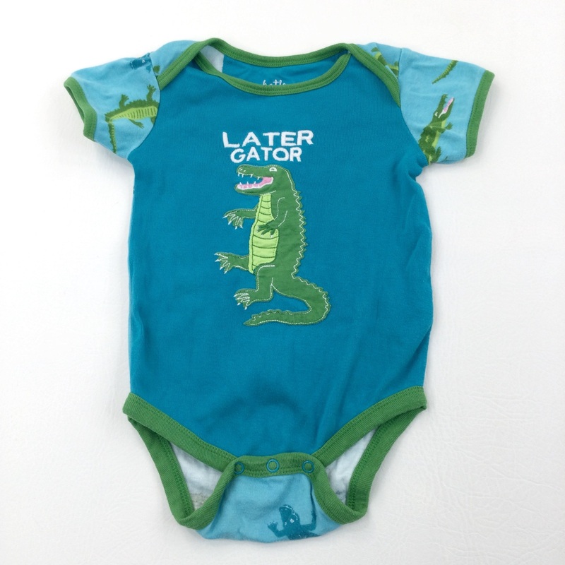 'Later Gator' Alligator Appliqued Blue & Green Short Sleeve Bodysuit - Boys 12-18 Months
