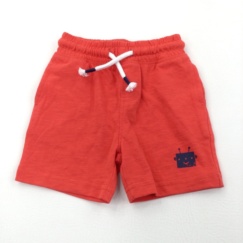 Robot Motif Red Lightweight Jersey Shorts - Boys 9-12 Months