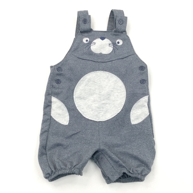 Seal Appliqued Slate Blue Mottled Polyester Short Dungarees - Boys 9-12 Months