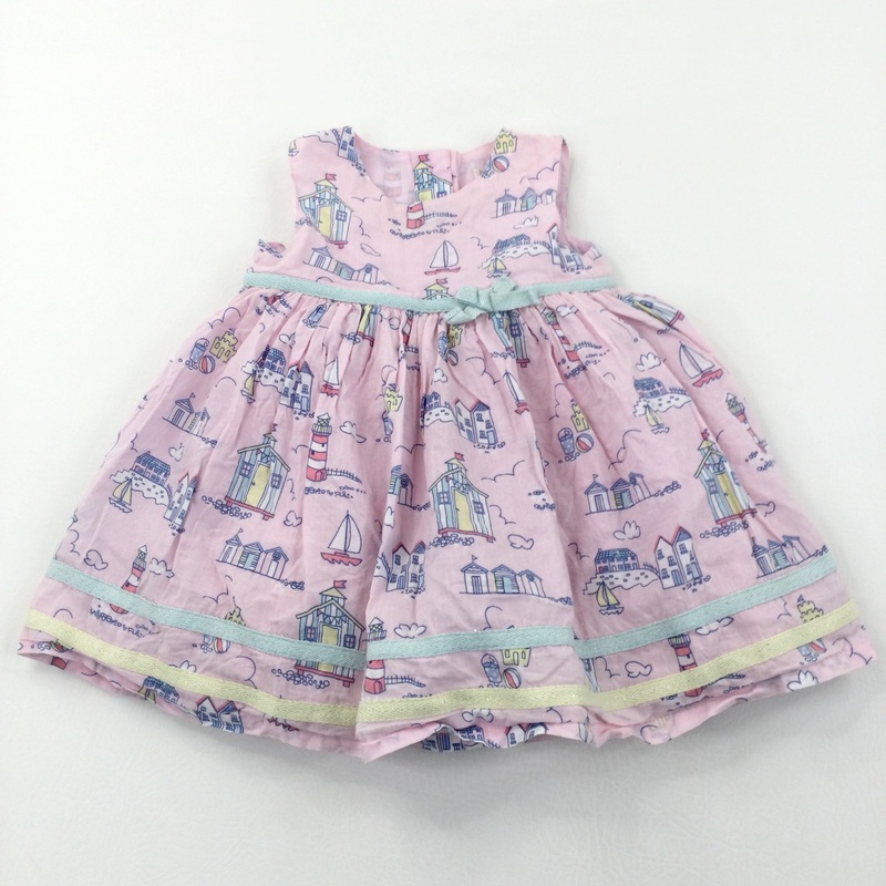 Seaside Scenes Pink Cotton Sun Dress - Girls 6-9 Months