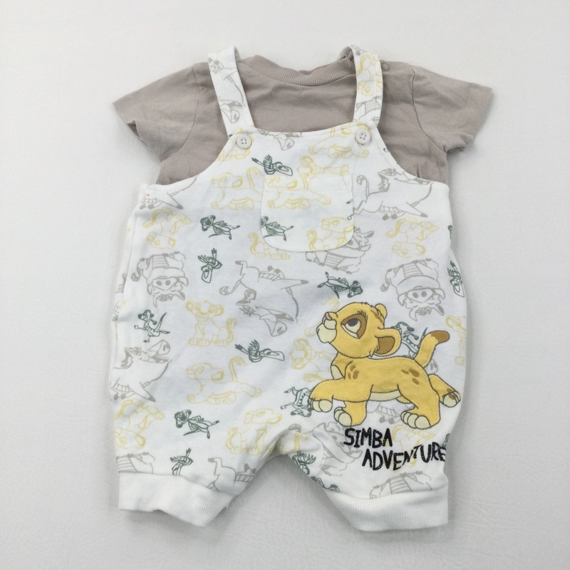 'Simba Adventures' Lion King Appliqued Cream Jersey Short Dungarees & Light Brown Short Sleeve Bodysuit Set - Boys 9-12 Months