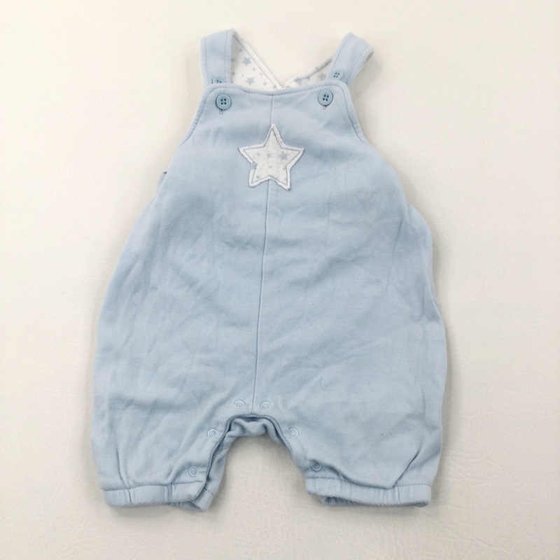 Star Appliqued Light Blue Jersey Short Dungarees - Boys 9-12 Months