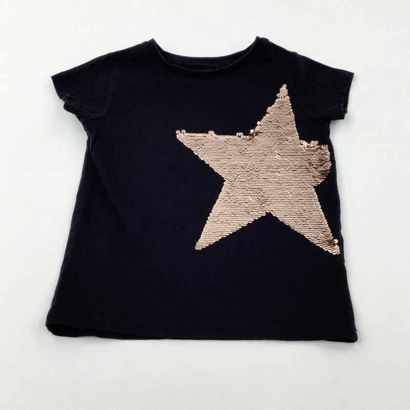 Star Sequin Flip Black T-Shirt - Girls 3-4 Years