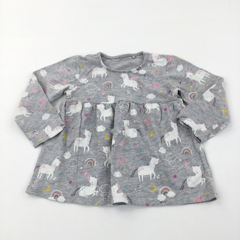 Unicorns & Rainbows Grey Long Sleeve Tunic Top - Girls 9-12 Months