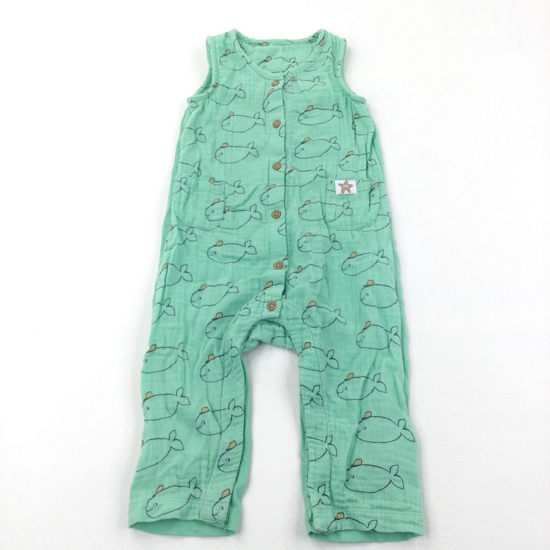 Whales Green Lightweight Cotton Jumpsuit/Dungarees - Boys 12-18 Months