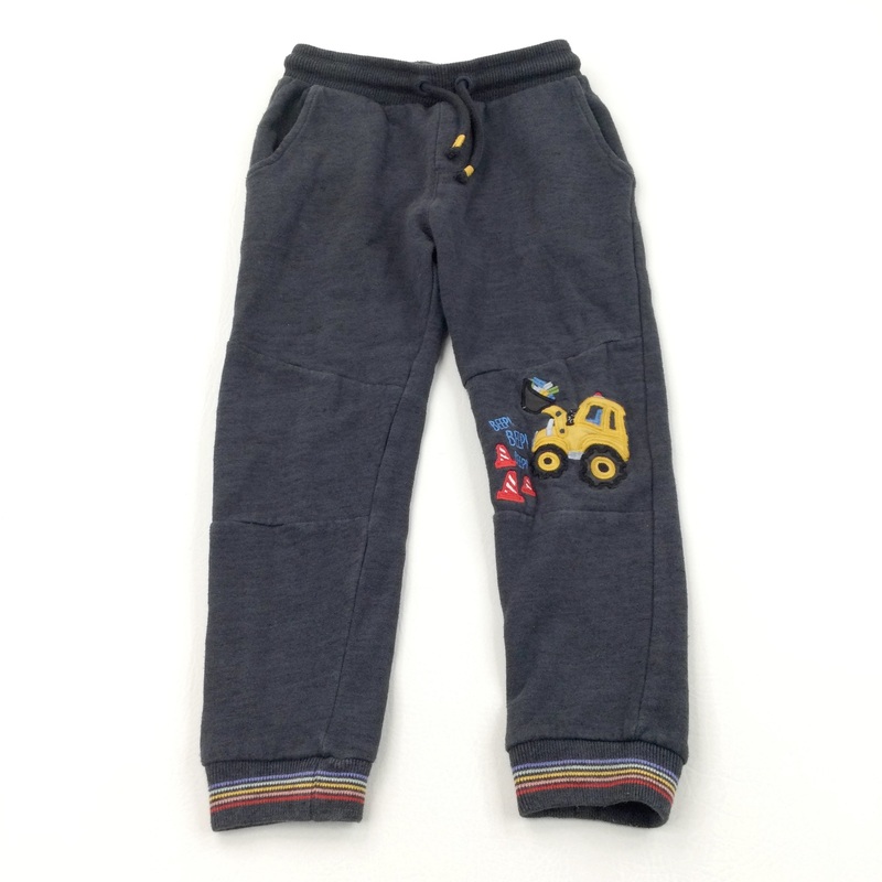 'Beep Beep' Digger Appliqued Charcoal Grey Tracksuit Bottoms - Boys 5-6 Years