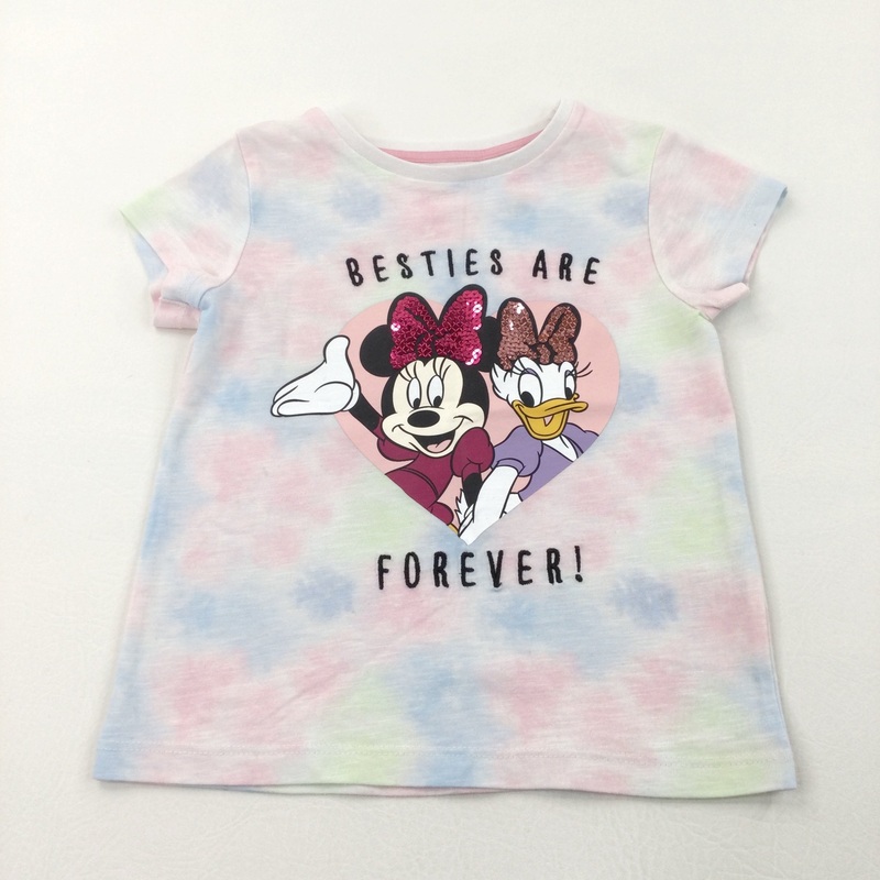 'Besties Are Forever' Minnie Mouse & Daisy Duck Sequins Pastel Colours T-Shirt - Girls 2-3 Years
