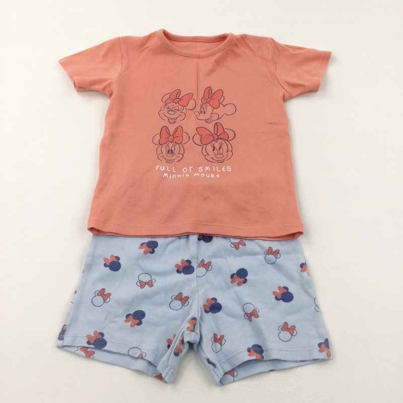 'Full Of Smiles' Minnie Mouse Orange & Blue Short Pyjamas - 18-24 Months