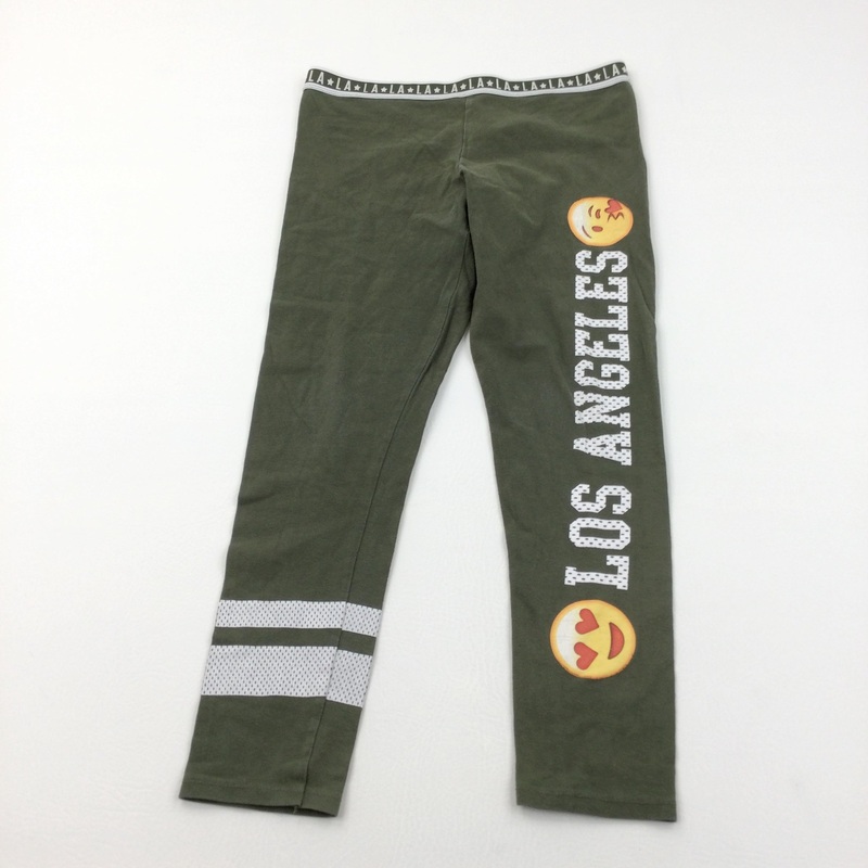 'Los Angeles' Emoji Olive Green Leggings - Girls 9-10 Years