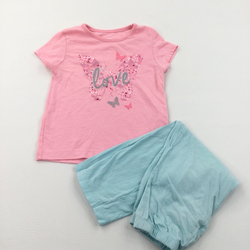 'Love' Butterfly Pink & Blue Pyjamas - Girls 2-3 Years