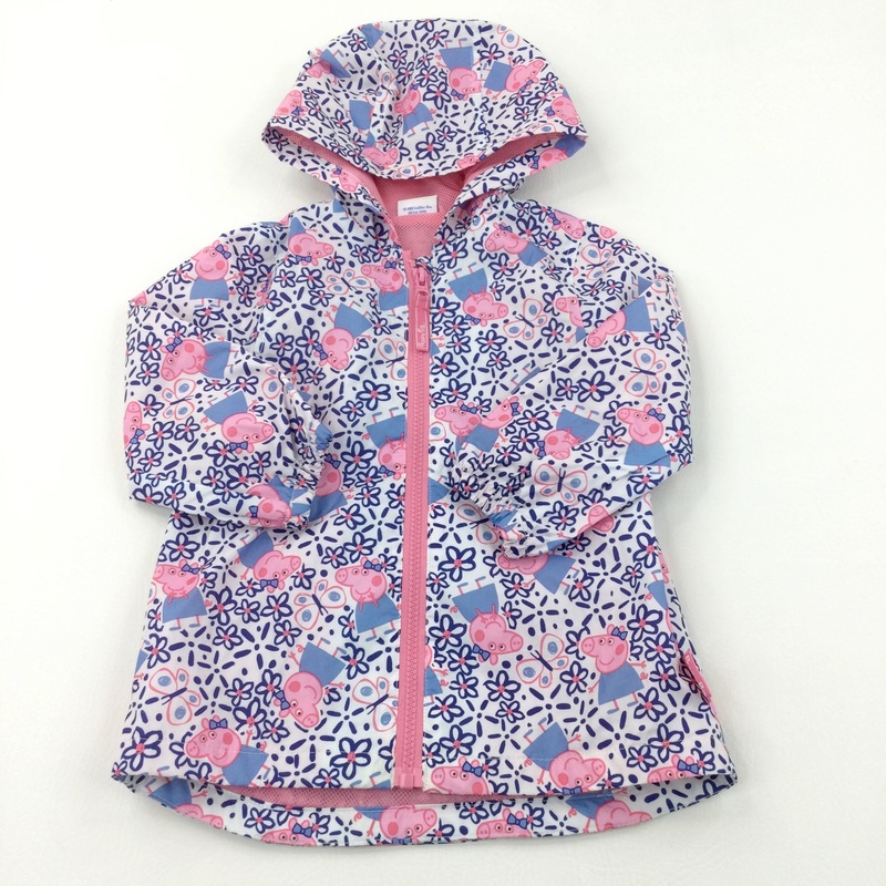 Peppa Pig Pink, Blue & White Lightweight Showerproof Jacket with Hood - Girls 2-3 Years