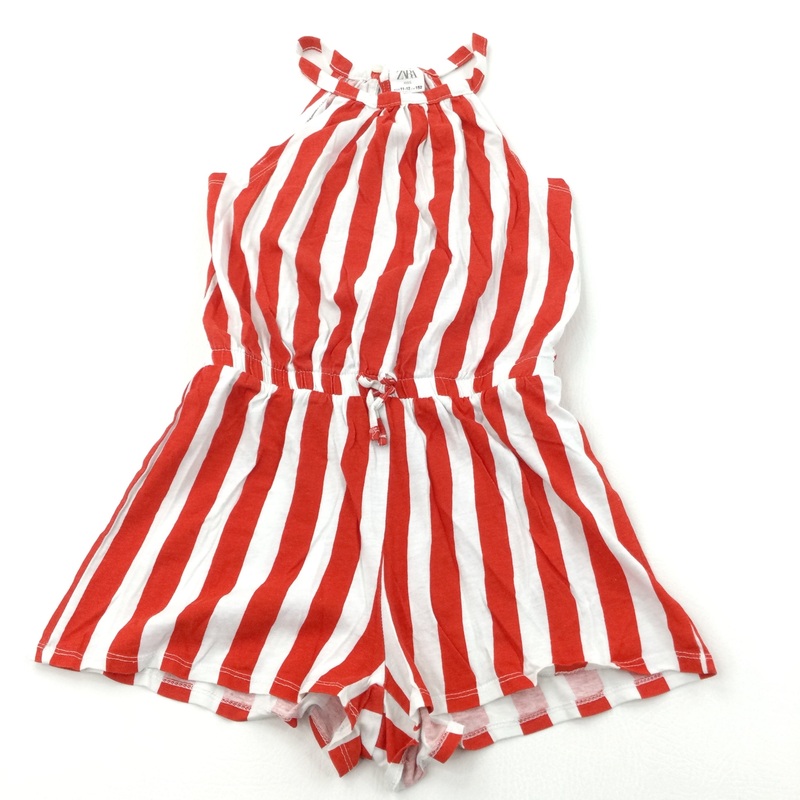 Red & White Striped Lightweight Jersey Playsuit - Girls 11-12 Years