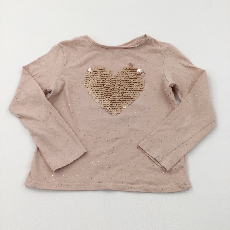 Sequins Heart Sparkly Peach Long Sleeve Top - Girls 5-6 Years