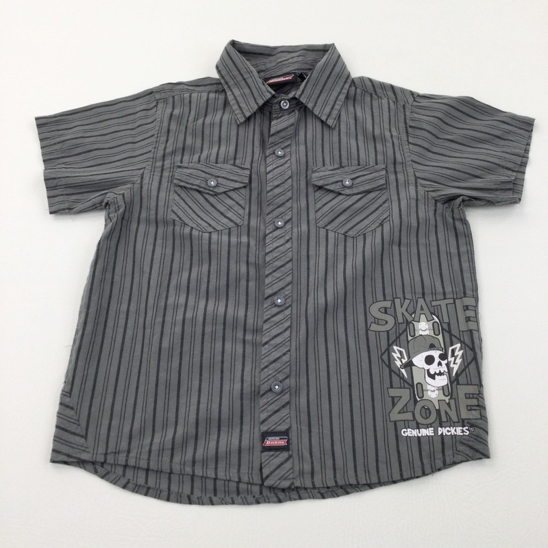 'Skate Zone' Black & Grey Striped Cotton Shirt - Boys 5 Years