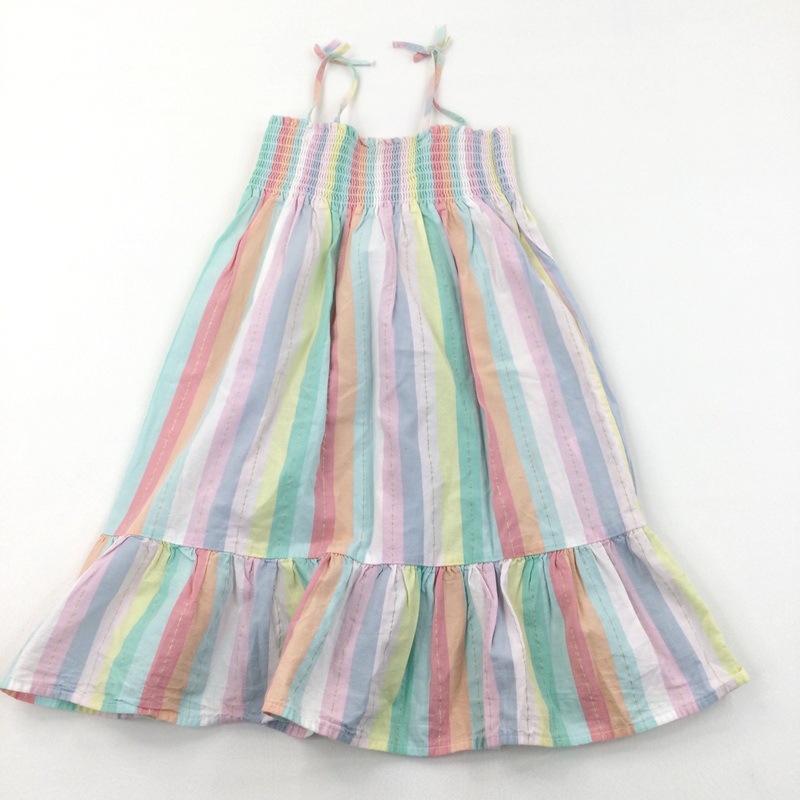 Sparkly Thread Colourful Stripes Cotton Sun Dress - Girls 4-5 Years