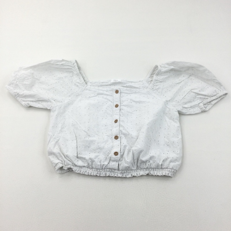White Broderie Cotton Smock Style Cropped Blouse - Girls 11-12 Years