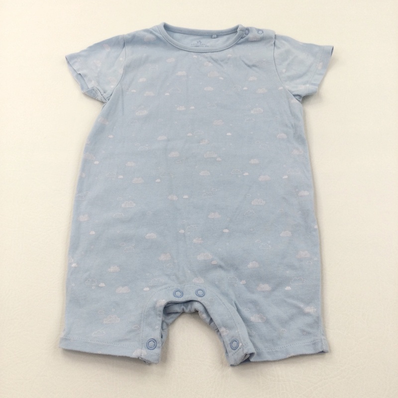 Clouds Light Blue Jersey Romper - Boys 9-12 Months