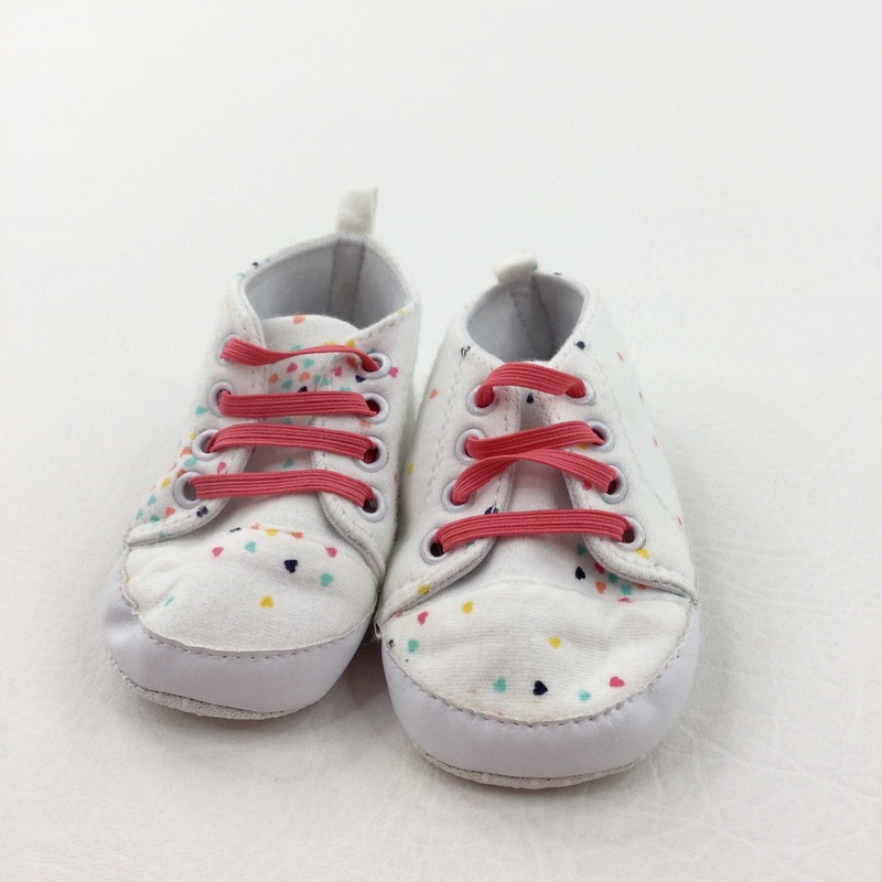 Colourful Hearts White Canvas Shoes - Girls Up To 6 Months