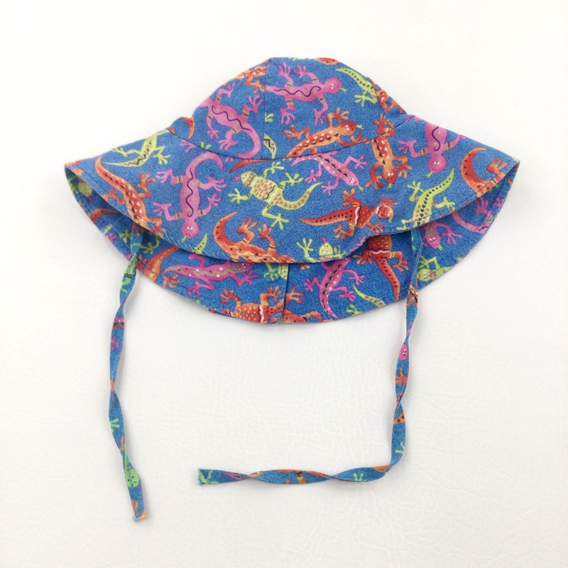 Colourful Lizards Blue & Orange Cotton Sun Hat with Tie Straps - Girls 3-5 Years
