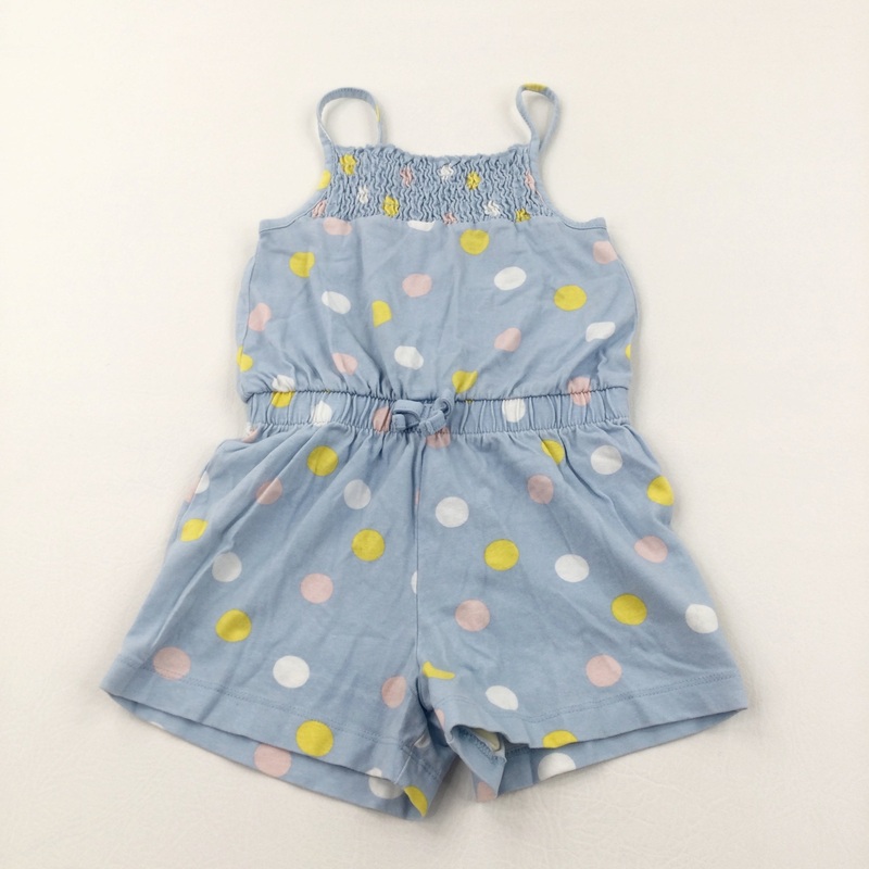 Colourful Spots Light Blue Lightweight Jersey Playsuit - Girls 3-4 Years