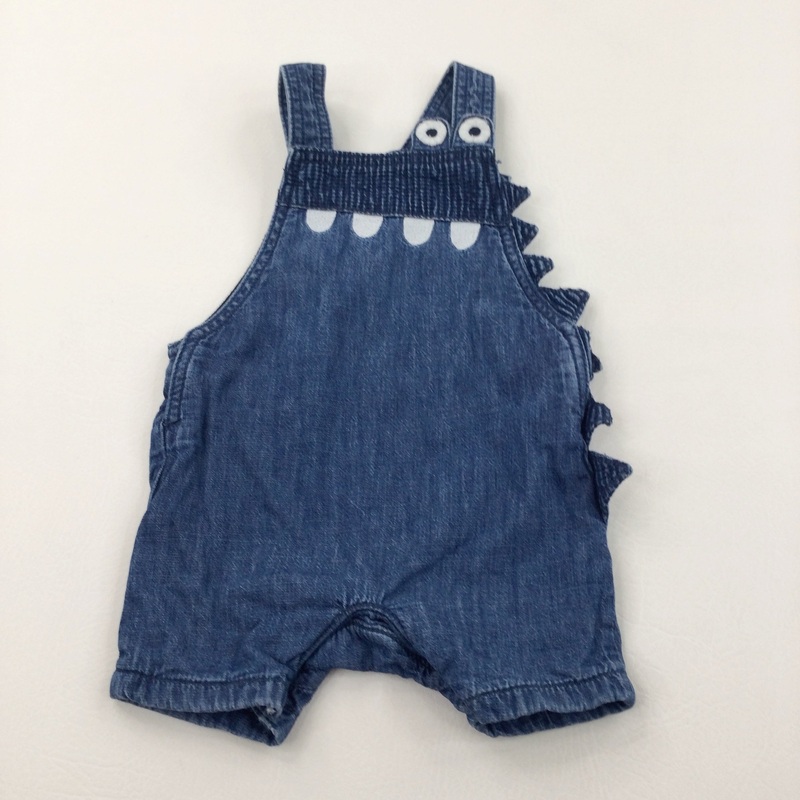Crocodile Appliqued Mid Blue Lined Denim Short Dungarees - Boys 6-9 Months