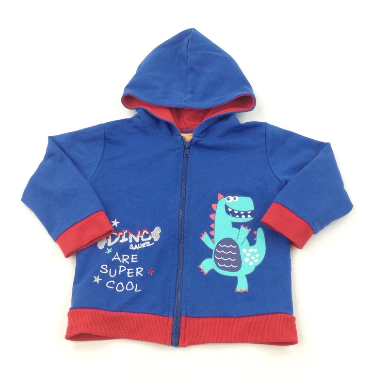 'Dinosaurs Are Super Cool' Red & Blue Zip Up Hoodie Sweatshirt - Boys 18-24 Months