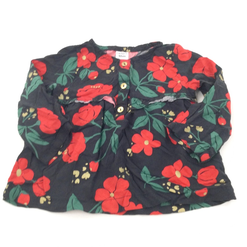 Flowers Red, Green & Navy Viscose Blouse - Girls 12 Months