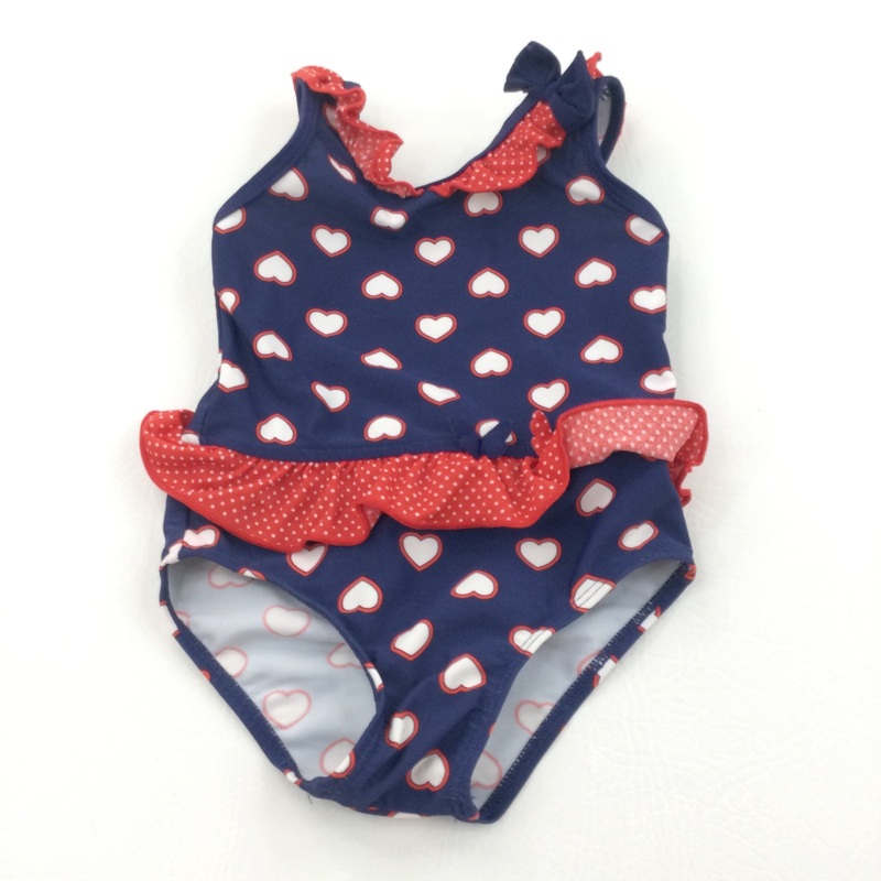 Hearts White, Red & Navy Swimming Costume - Girls 9-12 Months