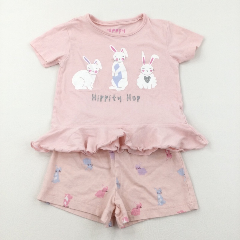 'Hippity Hop' Rabbits Pale Pink Short Pyjamas - Girls 18-24 Months