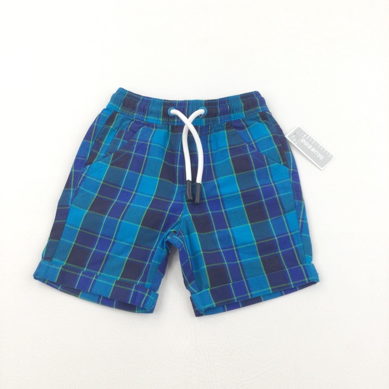 **NEW** Blue & Navy Checked Cotton Shorts - Boys 18-24 Months