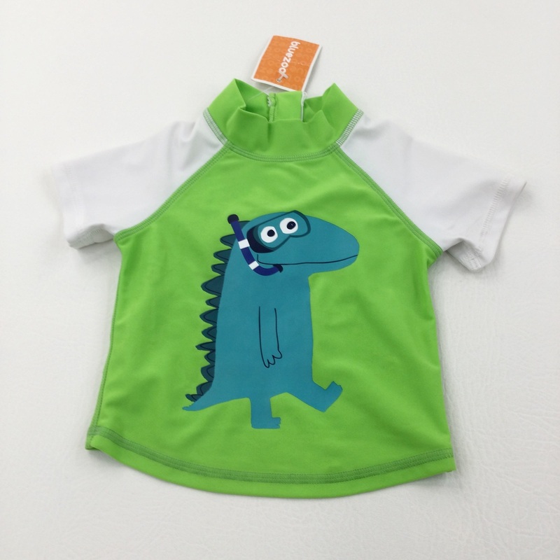 **NEW** Snorkelling Dinosaur Green & White Sun/Beach Top - Boys 9-12 Months