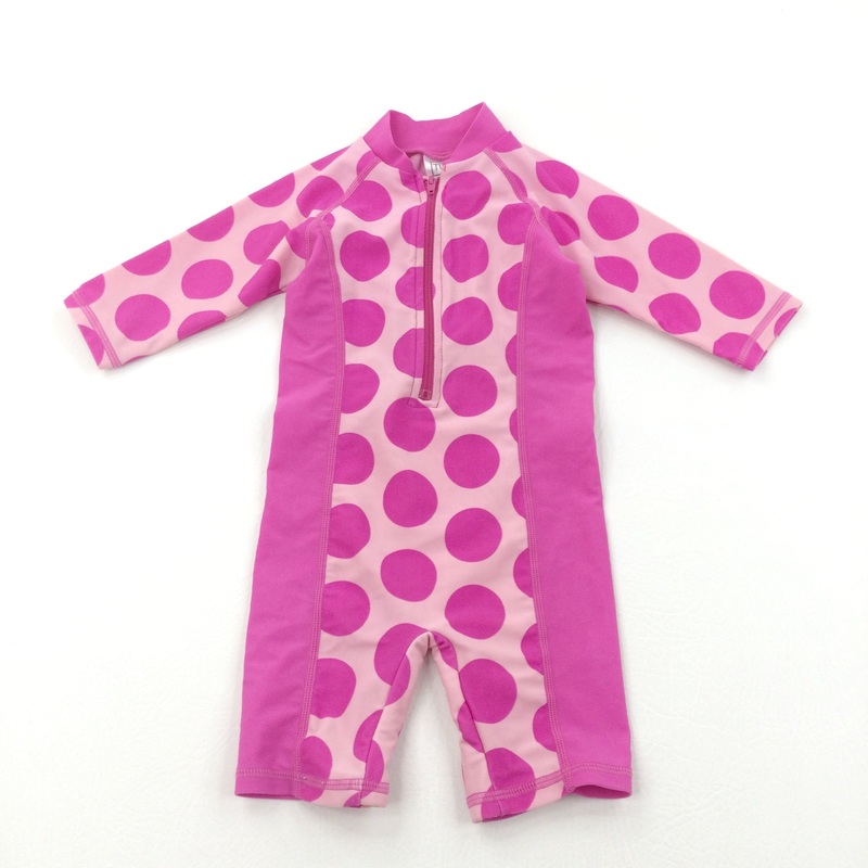 Pink Spotty Beach/Sun Suit - Girls 6-9 Months