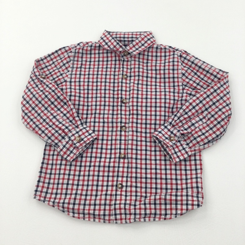 Red, Navy & White Checked Cotton Shirt - Boys 2-3 Years