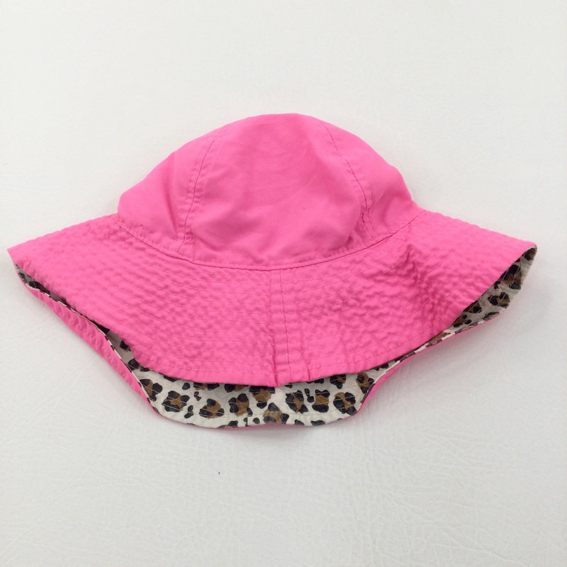 Reversible Pink/Animal Print Cotton Sun Hat - Girls 3-6 Years