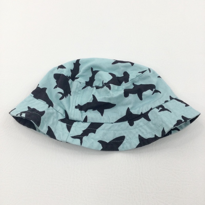 Sharks Light Blue & Black Cotton Sun Hat - Boys 3-4 Years