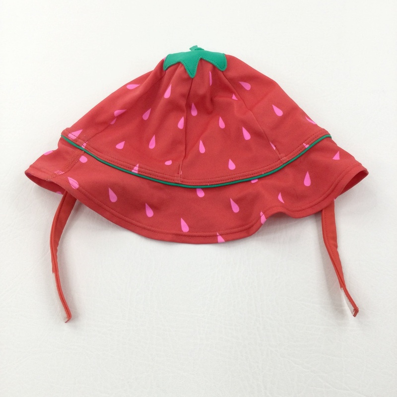 Strawberry Red & Green Sun Hat with Chin Straps - Girls 2-3 Years