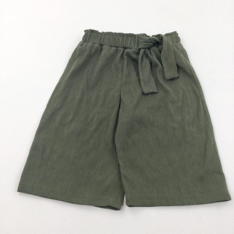 Textured Olive Green Lightweight Cropped Trousers - Girls 2-3 Years