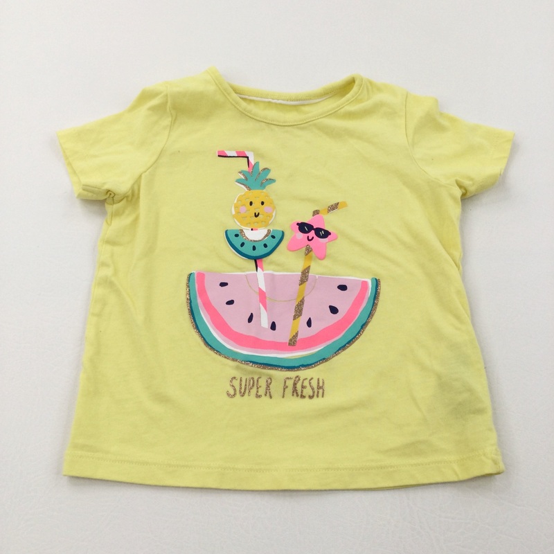 Watermelon & Straws Glittery Yellow T-Shirt - Girls 2-3 Years