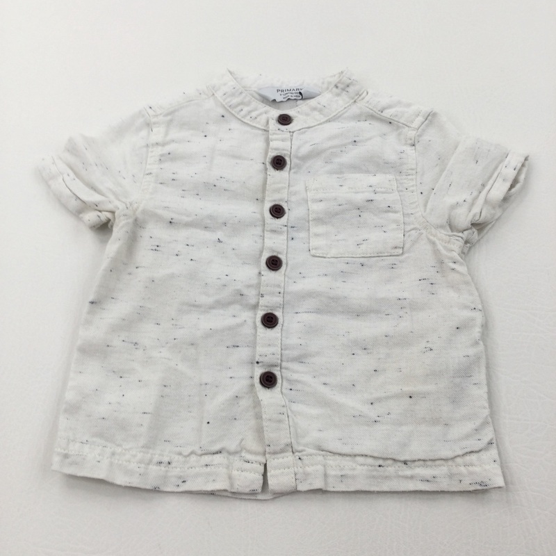 White Speckled Collarless Cotton Shirt - Boys 9-12 Months