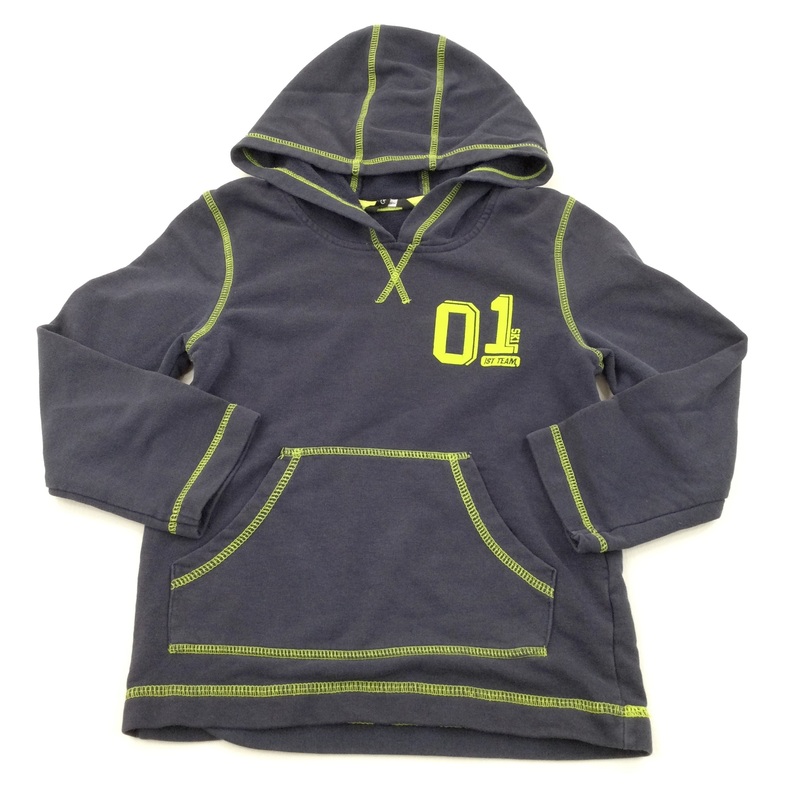 '01 Ski Team' Navy & Lime Green Lightweight Hoodie Sweatshirt - Boys 5-6 Years