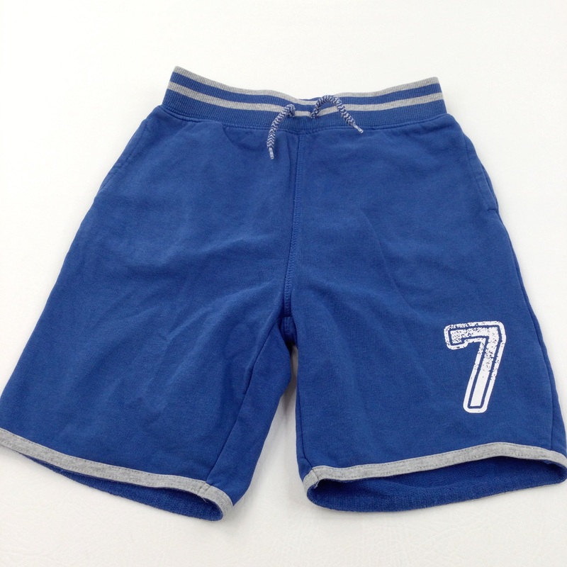 '7' Blue & Grey Lightweight Jersey Shorts - Boys 7-8 Years