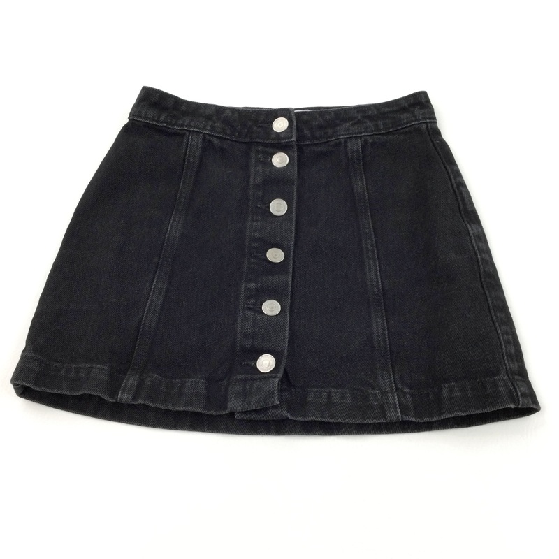 Black Button Up Denim Skirt - Girls 8-9 Years