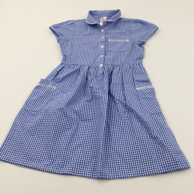 Blue Gingham Cotton School Dress - Girls 7-8 Years