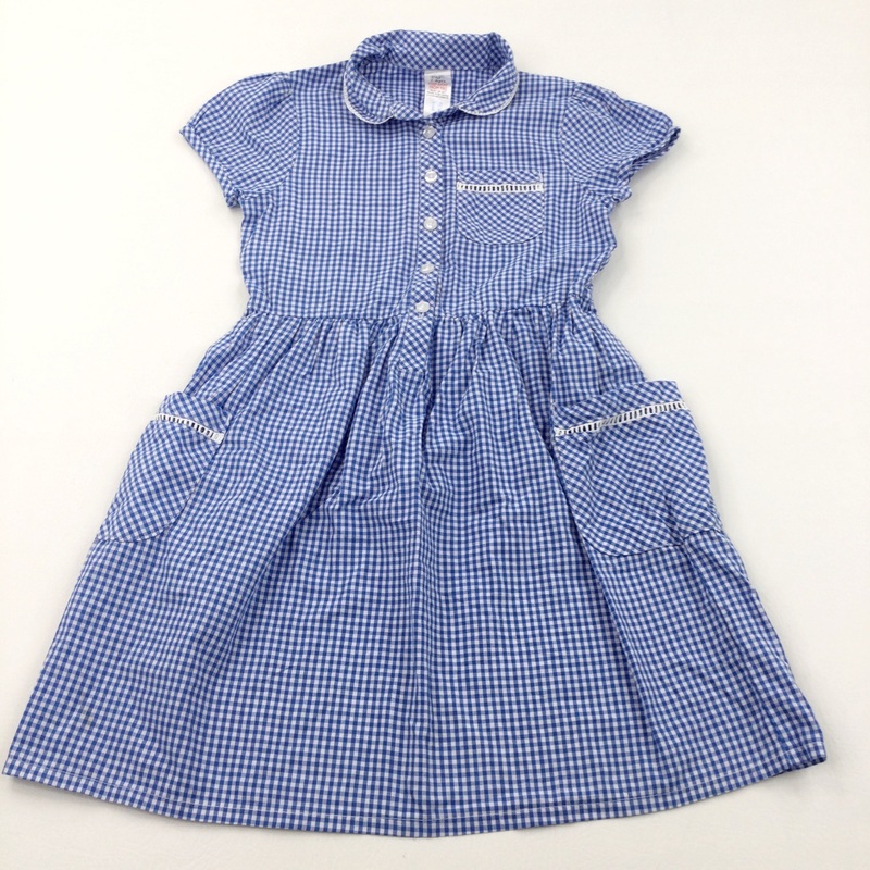 Blue Gingham School Dress - Girls 7-8 Years