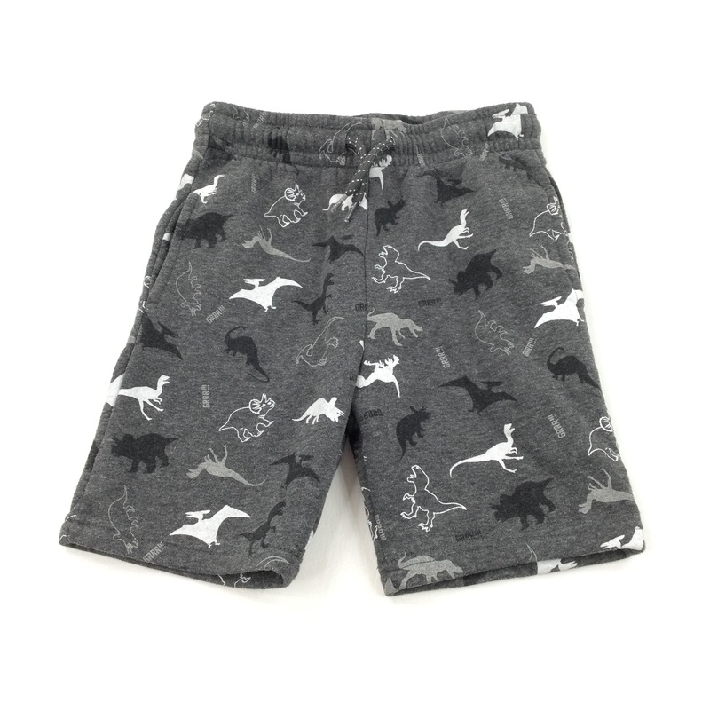 'Grrrr' Dinosaurs Charcoal Grey Jersey Shorts - Boys 6-7 Years