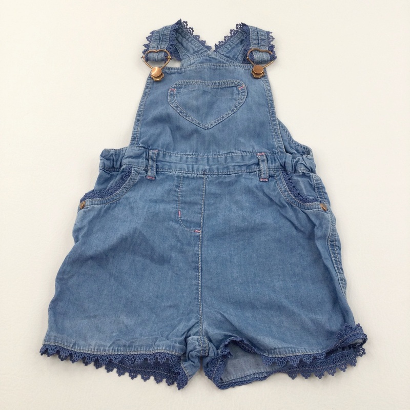 Heart Pocket Lightweight Denim Short Dungarees - Girls 12-18 Months