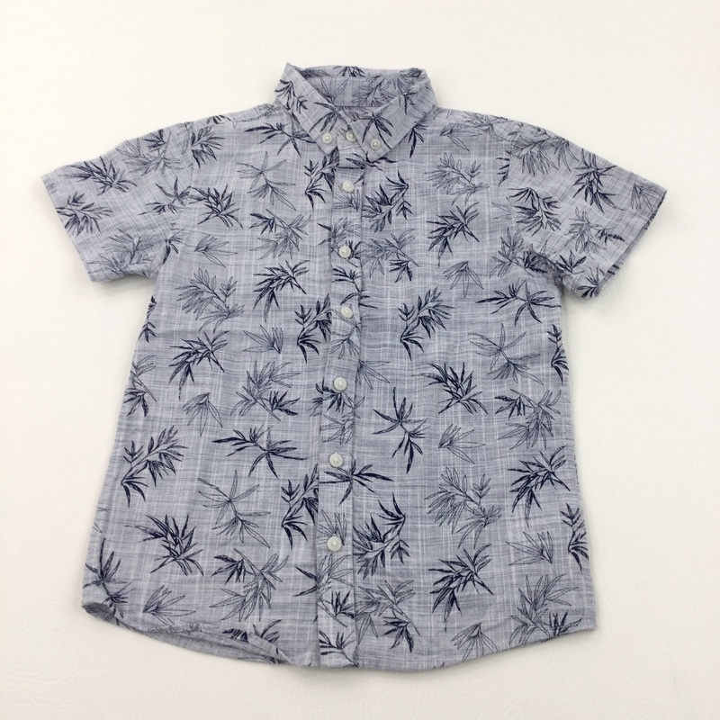 Palm Leaves Blue Cotton Shirt - Boys 7 Years